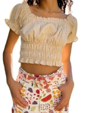 Lisa Says Gah Marta Tuscany Gingham Plaid Crop Top LARGE